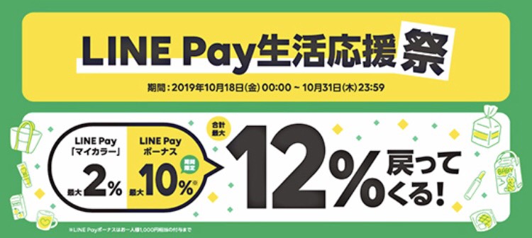 LINE Pay（ラインペイ）の10月のキャンペーン、還元率や対象の店舗について